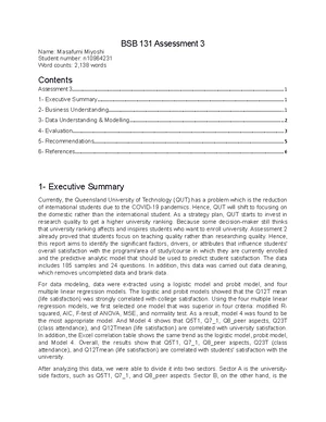 BSB131 – Applied Data Analytics: Problem Solving Task 3 Analysis - Studocu