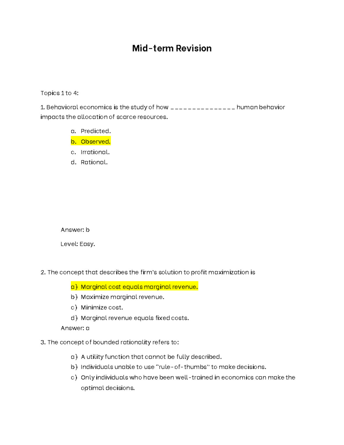Midterm Revision - Key Questions and Answers for Econ 101 - Studocu