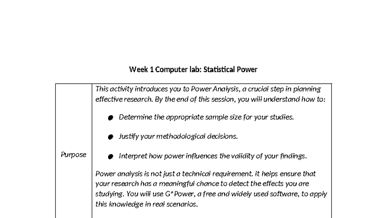 Week 1 Computer Lab: Understanding Statistical Power Analysis - Studocu