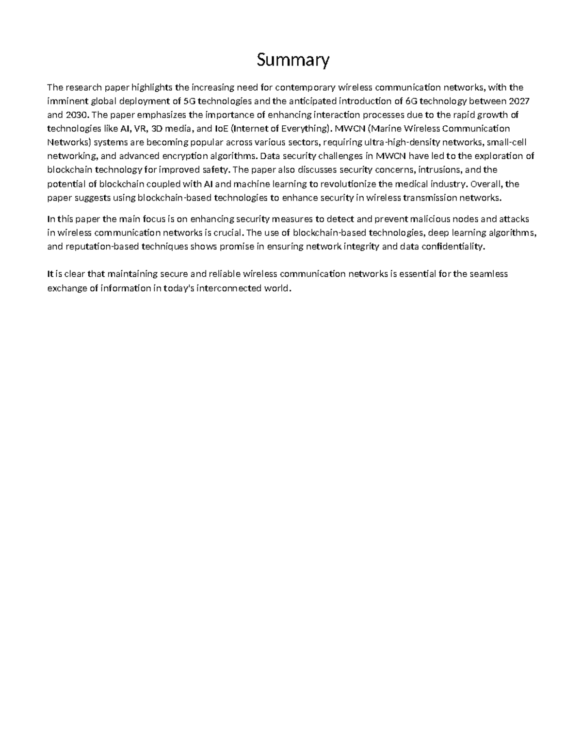 BlockChain technique - Summary The research paper highlights the ...