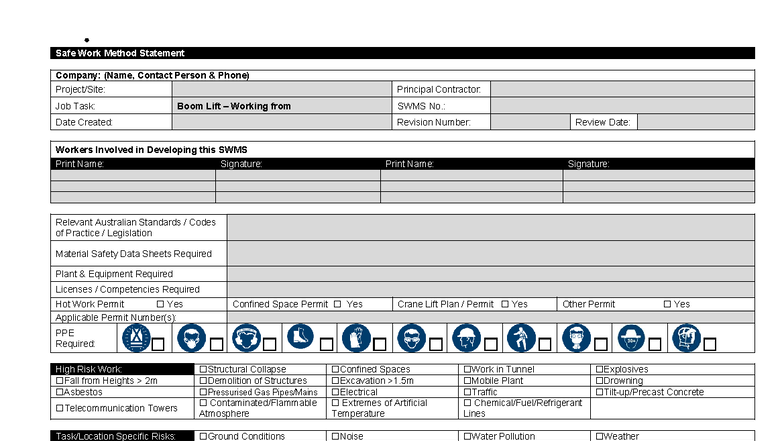 Boom Lift SWMS: Safe Work Method Statement for Working from 2m - Studocu
