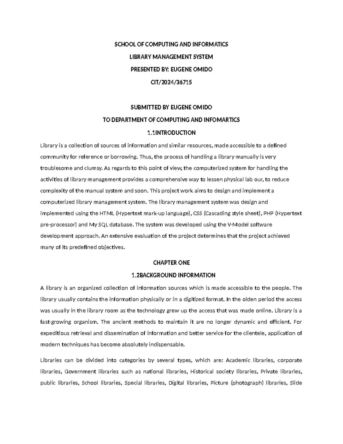 Library Management System: Project Report (CIT/2024) - Studocu
