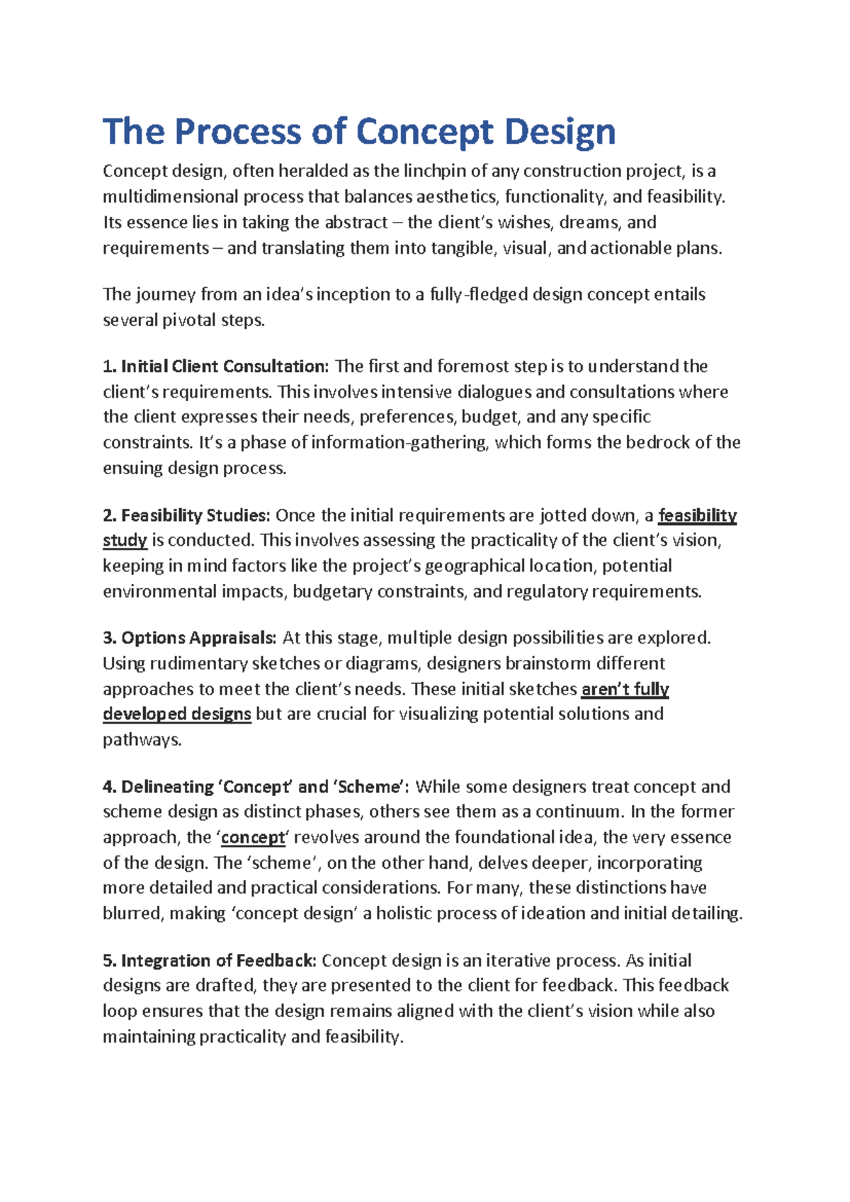 Concept Design Process in Construction Projects: A Comprehensive ...