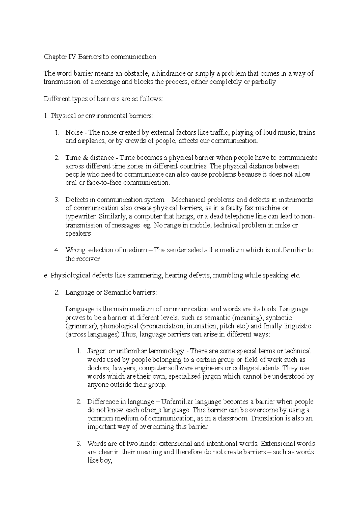 Chapter 5 business communo - Chapter IV Barriers to communication The ...