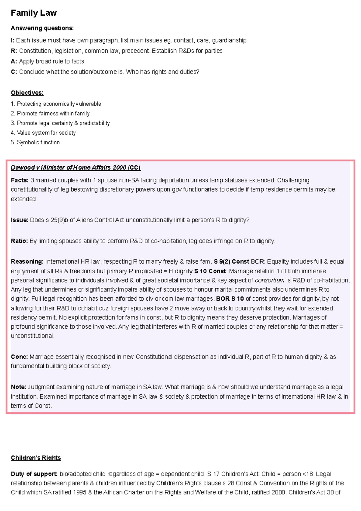 LPF - Semester 2 - Family Law Summary: Key Concepts and Cases - Studocu