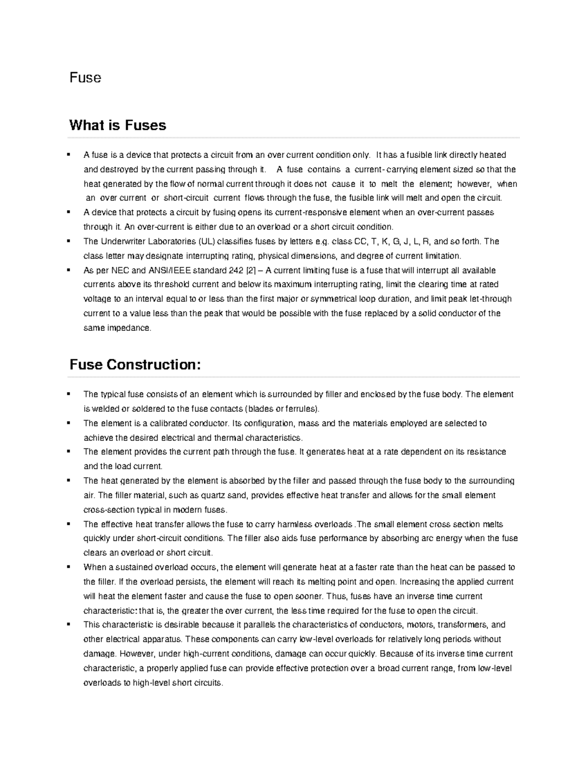 Fuse Overview: Types, Characteristics, and Applications - Studocu