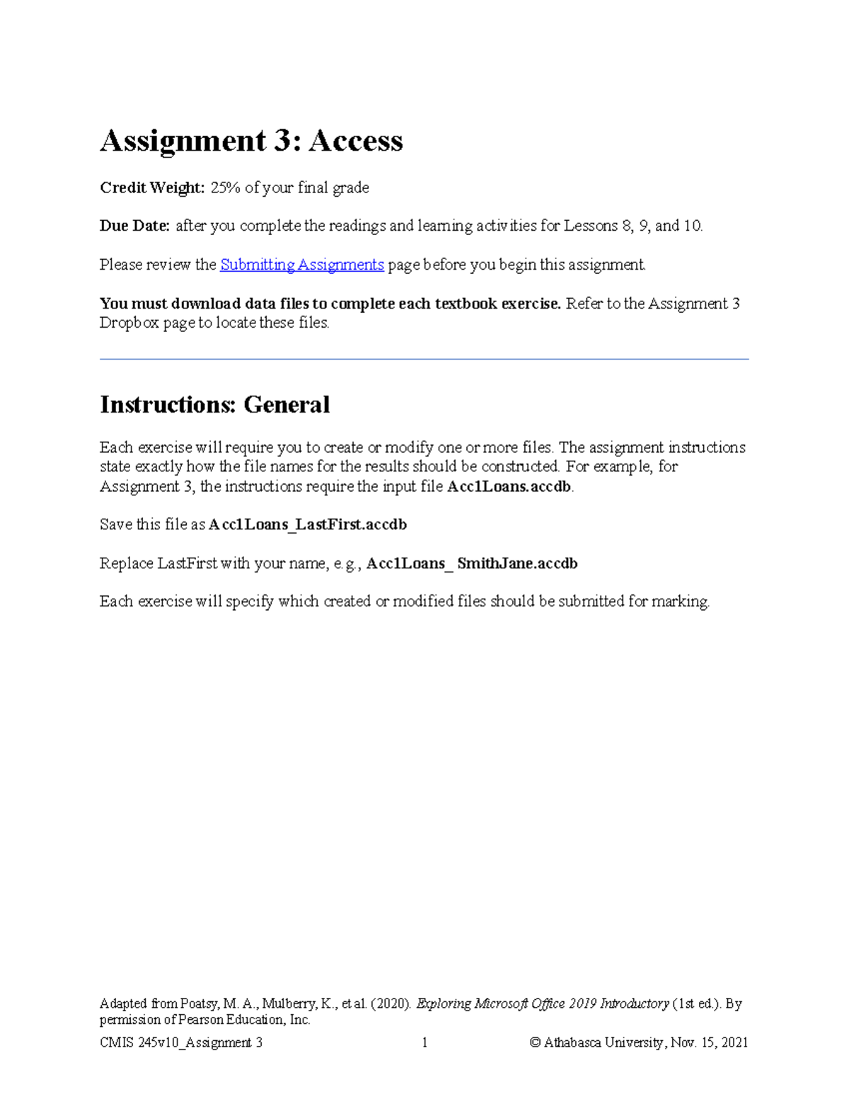 CMIS245v10 Assignment 3: Access Database Exercises and Queries - Studocu