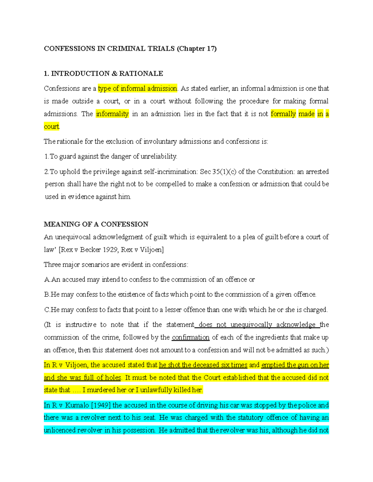 Confessions in Criminal Trials (Law of Evidence - Chapter 17) - Studocu
