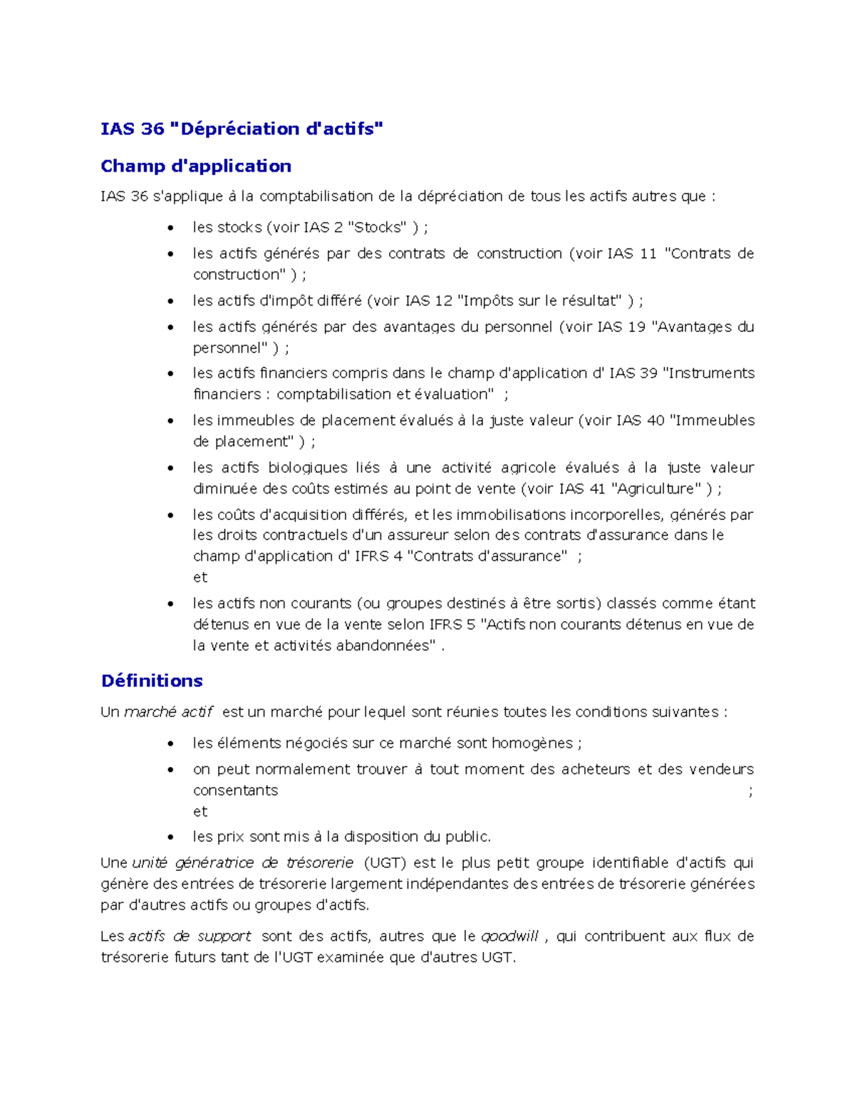 Résumé IAS 36 Dépréciation d'Actifs - Manuel CPA CANADA - Studocu