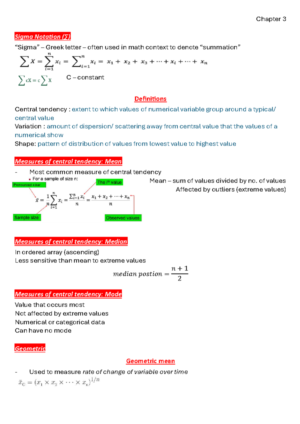 Chapter 3: Central Tendency and Variation Concepts in Statistics - Studocu