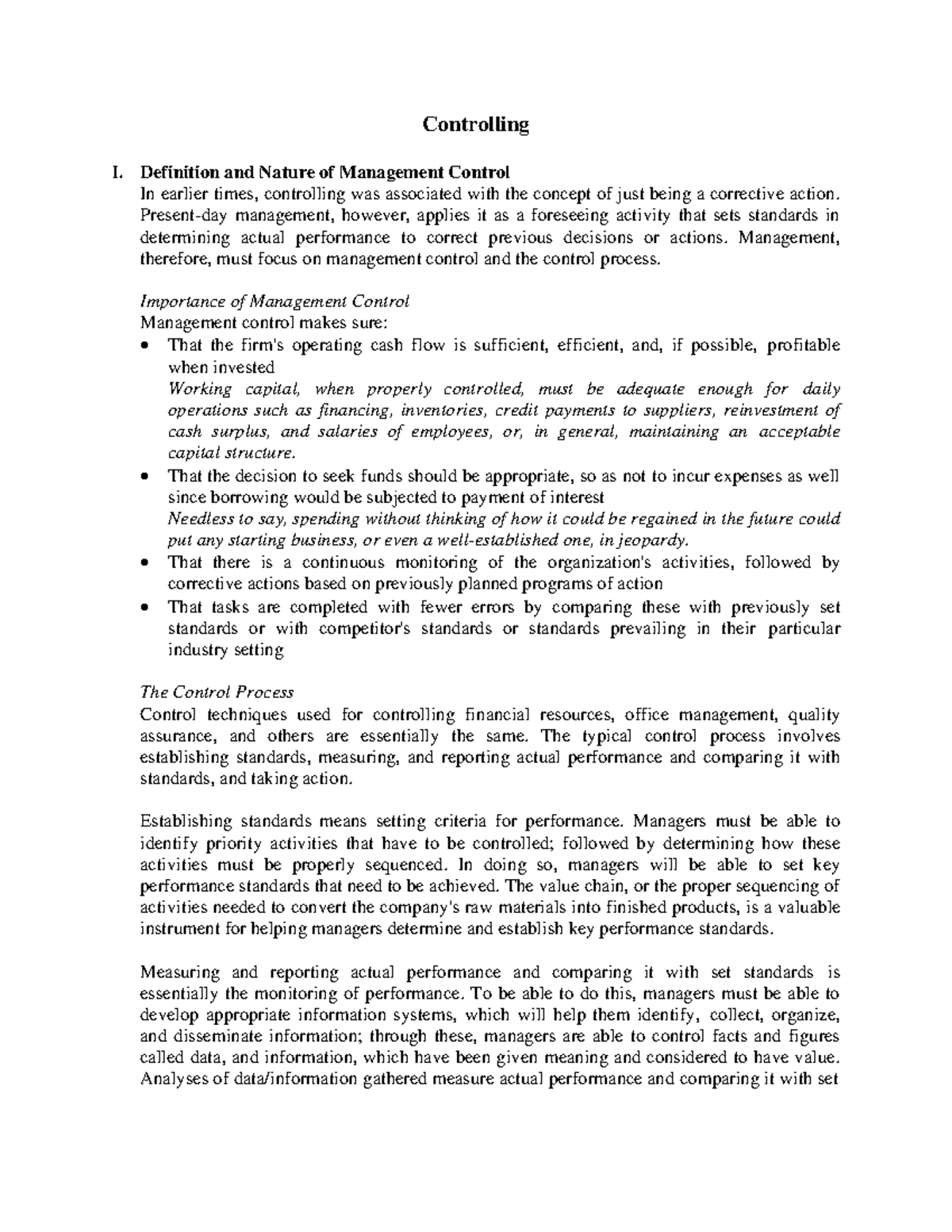 Controlling - Lecture Notes 9: Management Control Insights and ...