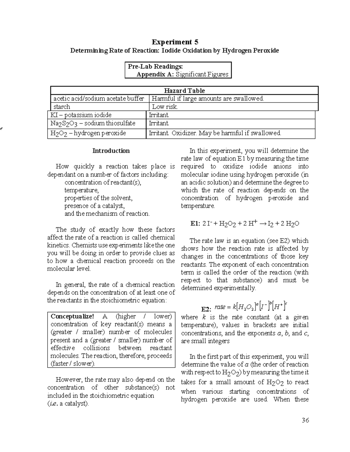 FW 2023 1P92 Lab Manual: Experiment 5 - Rate of Iodide Oxidation ...