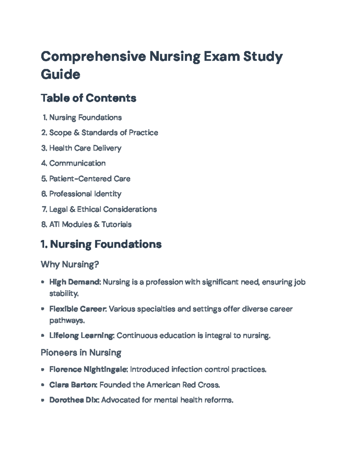 Comprehensive Nursing Exam Study Guide (Course Code: NURS 101 ...