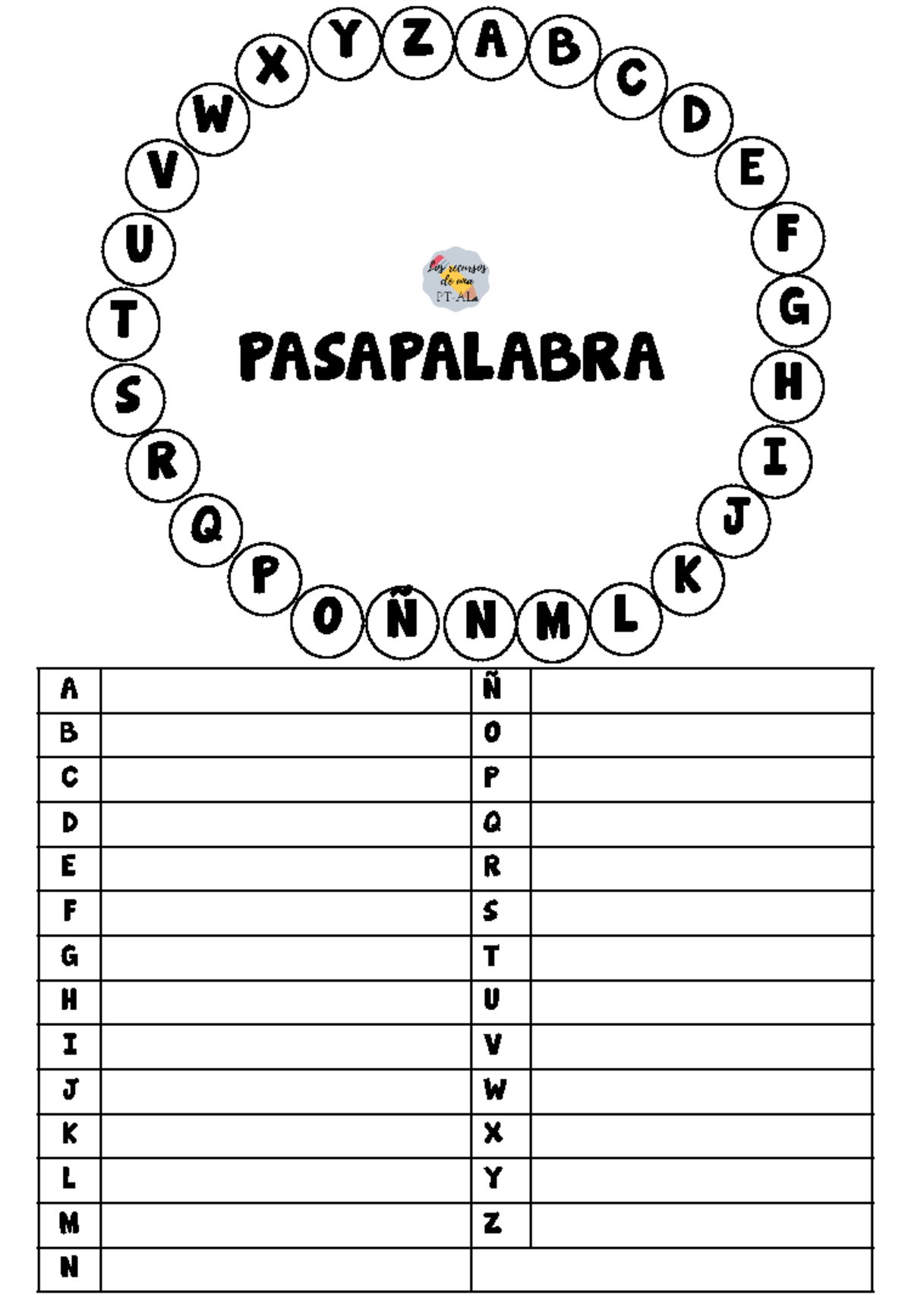 Plantilla pasapalabra - Lingüística - A Ñ B O C P D Q E R F S G T H U I ...