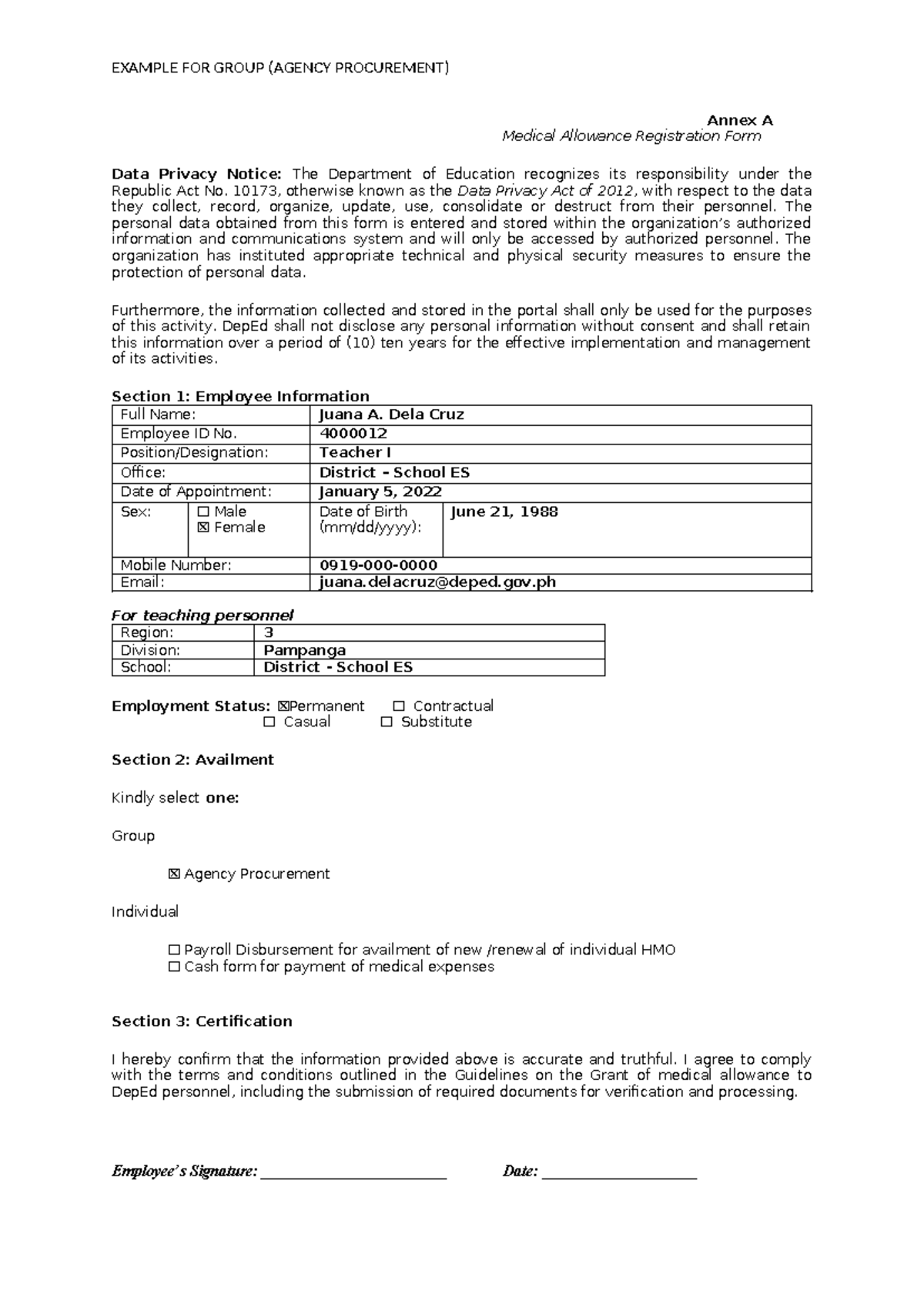 Annex A Sample for Group (Agency Procurement) - EXAMPLE FOR GROUP ...