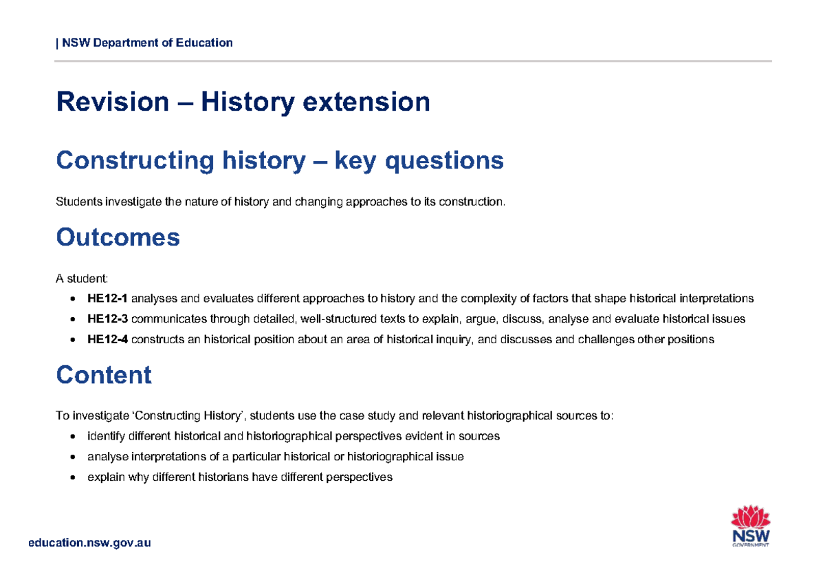 History Extension Study Notes: Key Questions and Concepts (HIST 6 ...