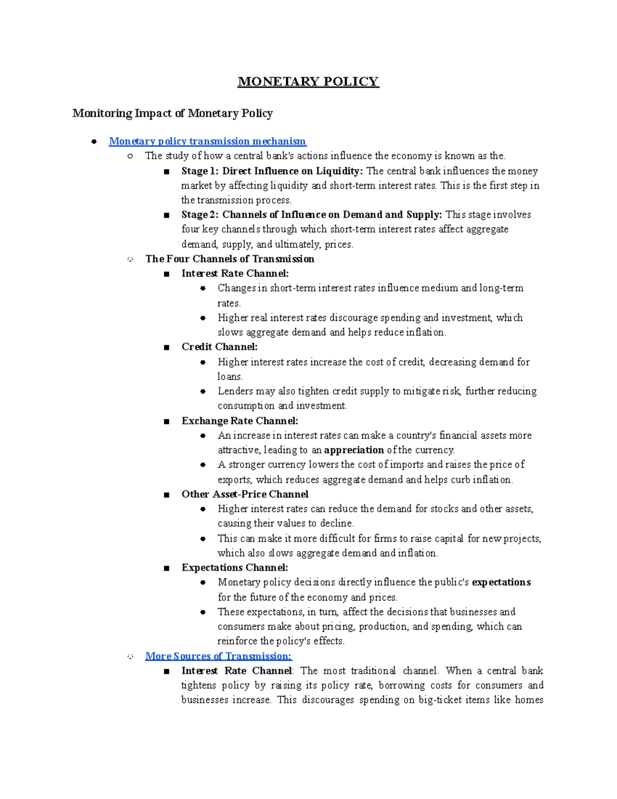Monetary Policy Analysis: Impact and Transmission Mechanisms - Studocu