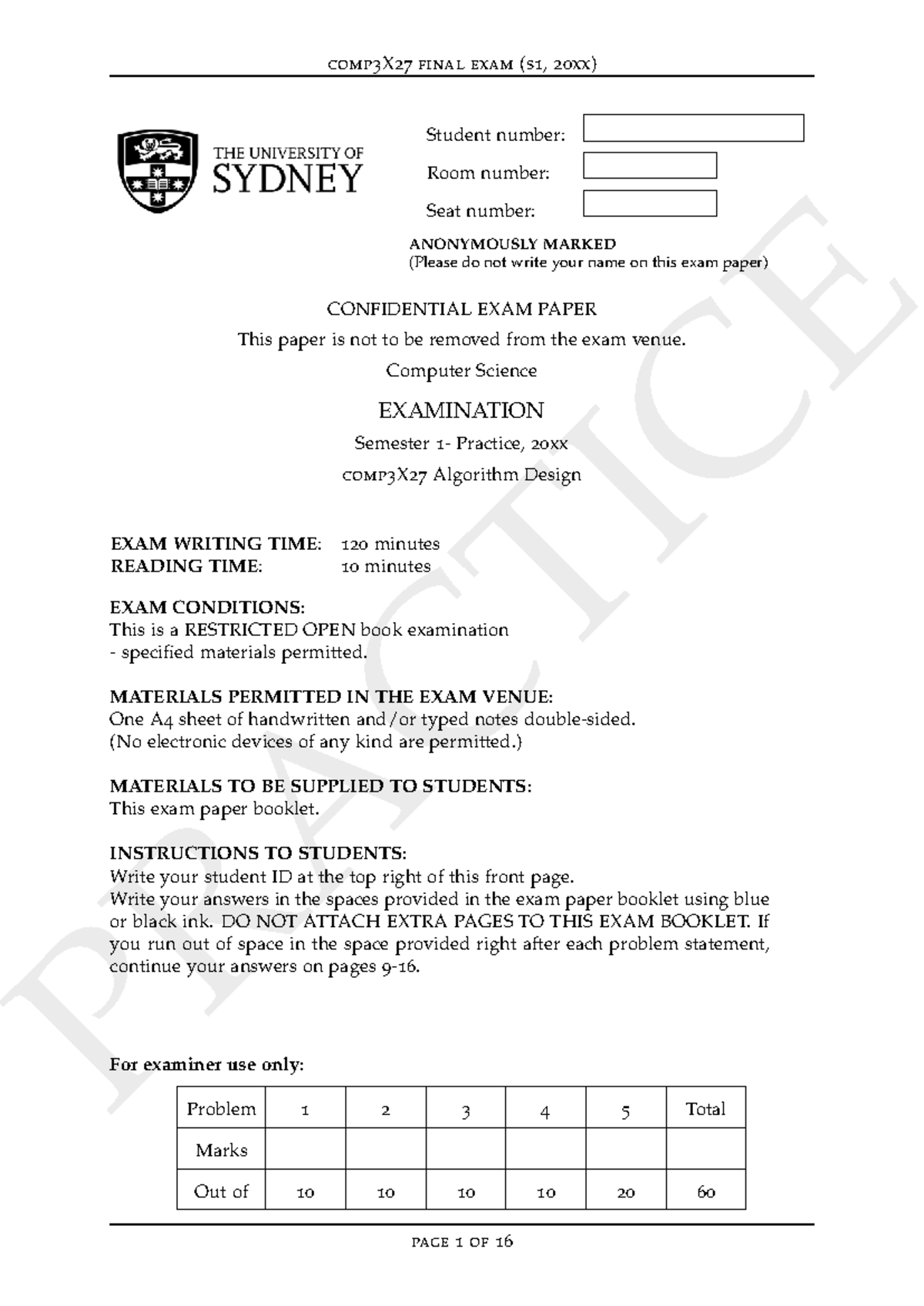 comp3X27 Final Exam (S1, 20xx) - Intermediate Microeconomics - Studocu