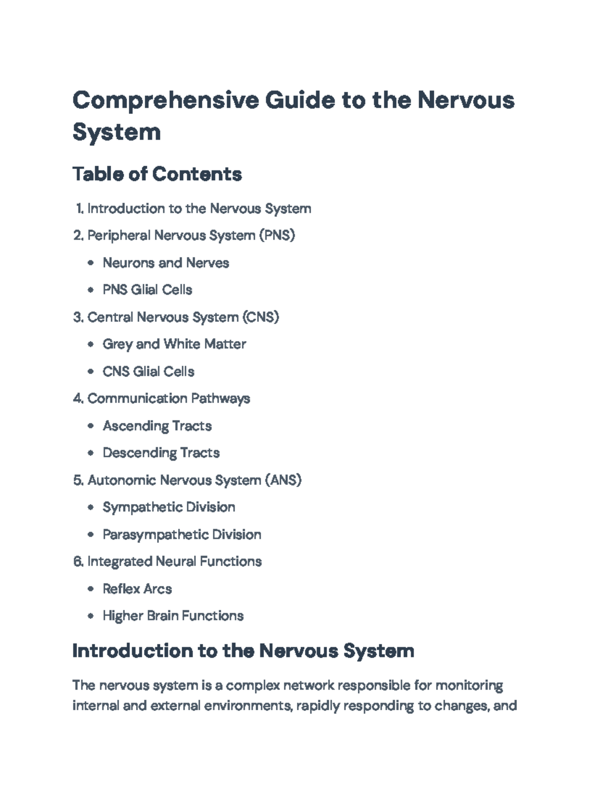 Comprehensive Overview of the Nervous System (BIO101 Final Exam ...