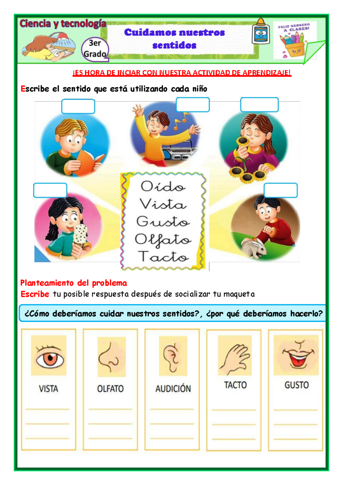 Ficha de Ciencia y Tecnología: Cuidamos Nuestros Sentidos - 3ero - Studocu