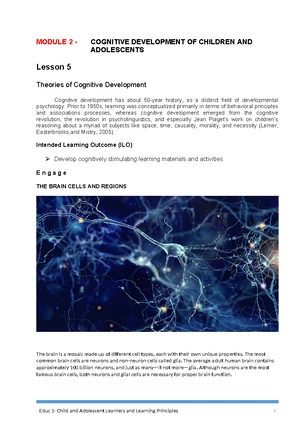 Module 2 Educ 1 - Cognitive Development in Children and Adolescents ...
