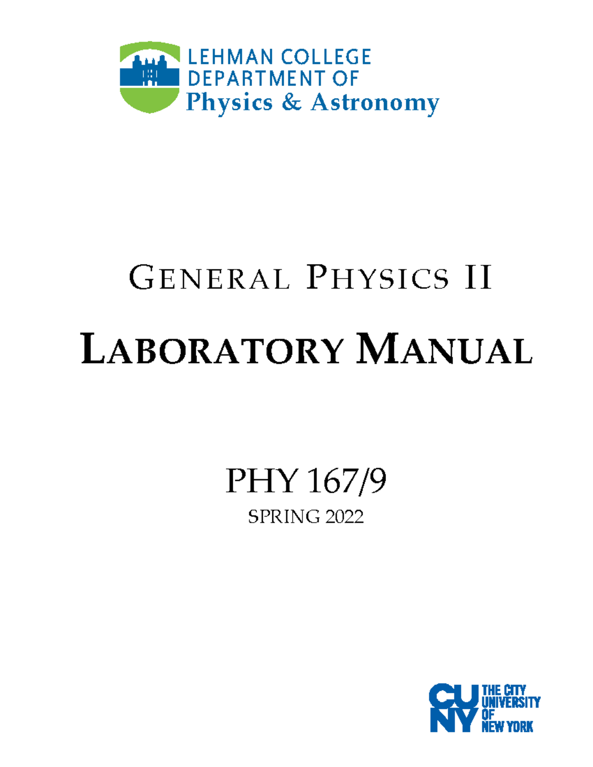 LAB MANUAL FOR GENERAL PHYSICS II (PHY 167) - SPRING 2022 - Studocu
