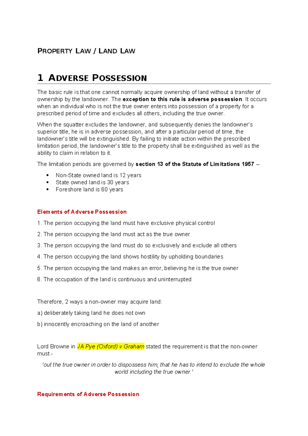 Land Law Study Notes: Adverse Possession Explained (PROPERTY LAW LAND ...