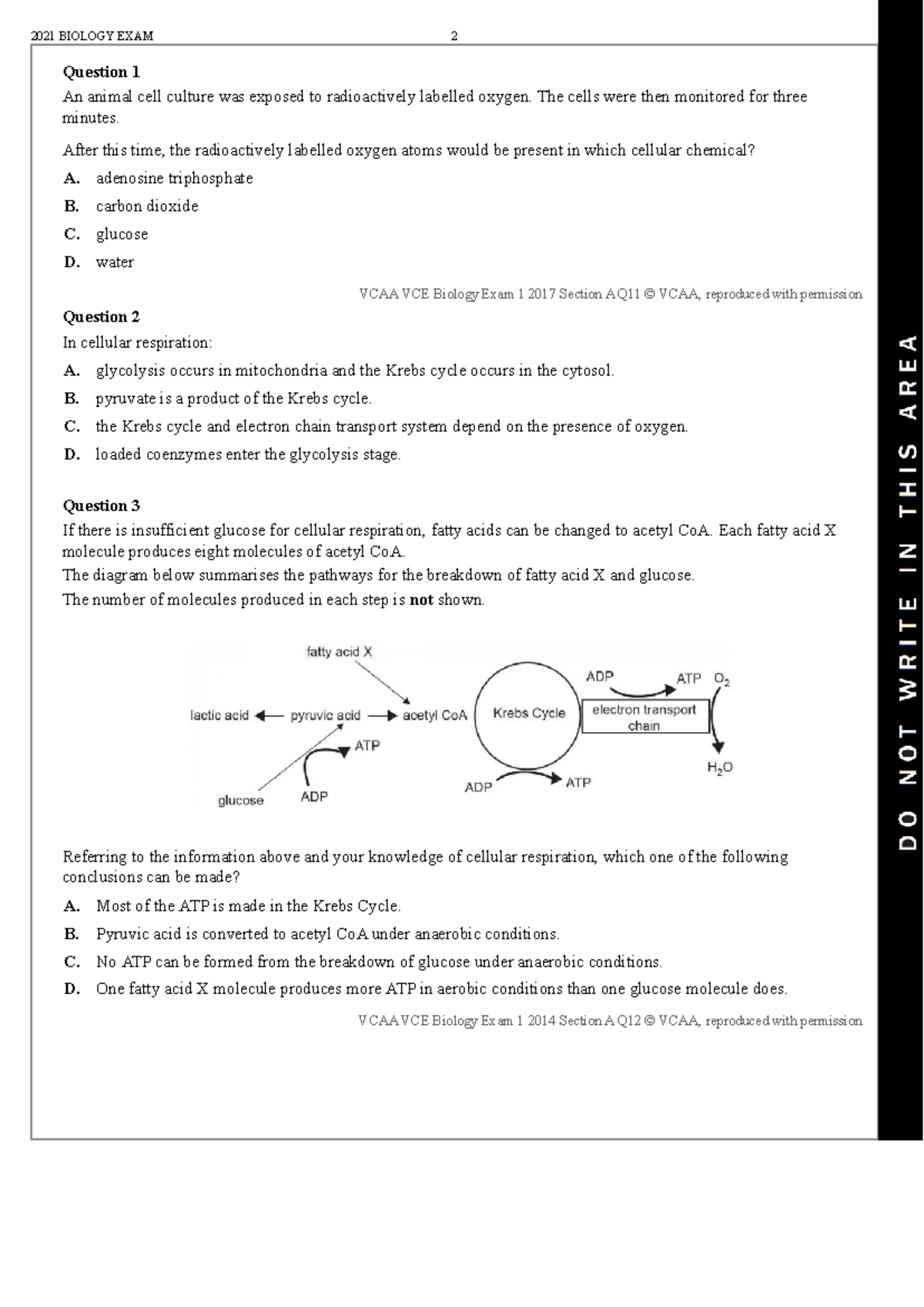 2021 VCE Biology Exam 2: Cellular Respiration Questions and Answers ...