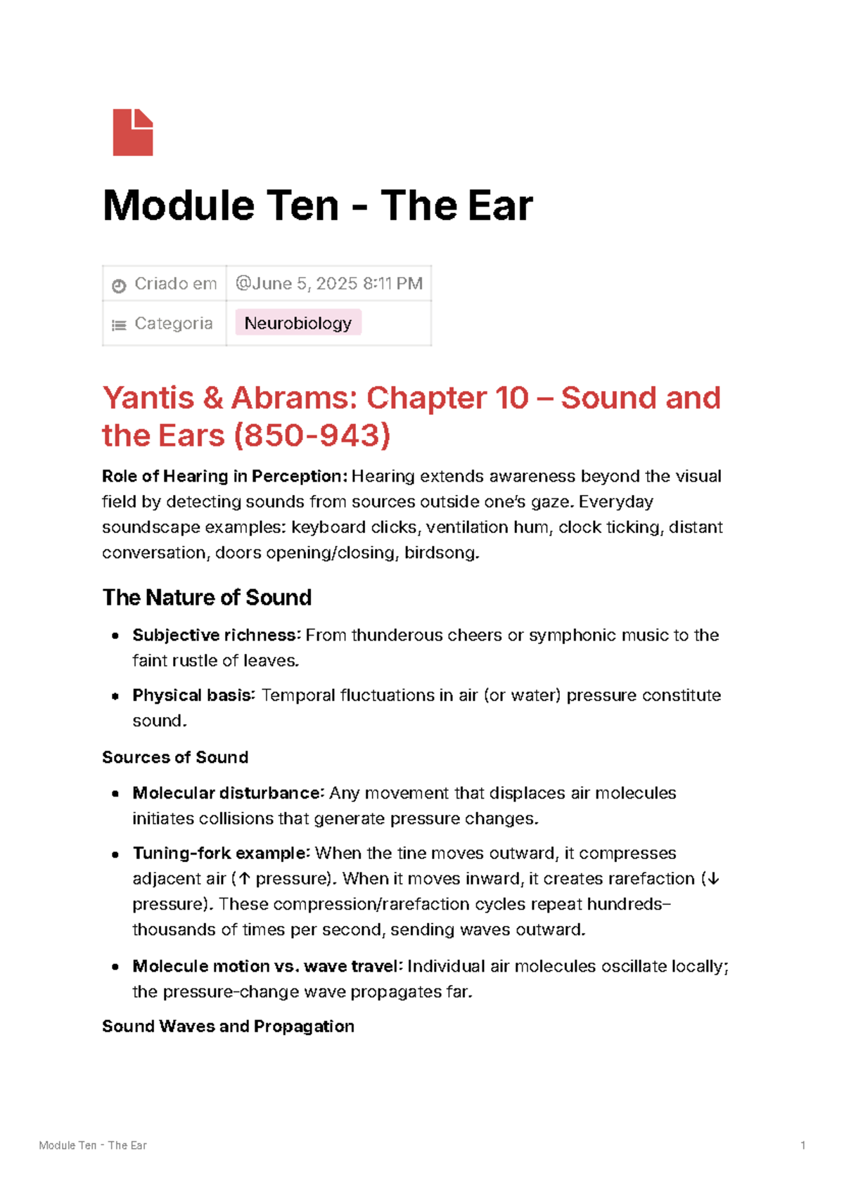 Module 10: The Ear - Sound Perception and Auditory Processing - Studeersnel