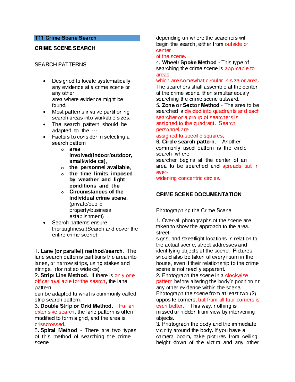 CDI 101 Final Exam Notes - Crime Scene Search & Evidence Handling - Studocu