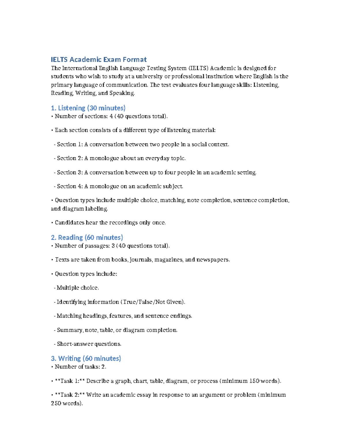 IELTS Academic Exam Format Overview and Details - Studocu