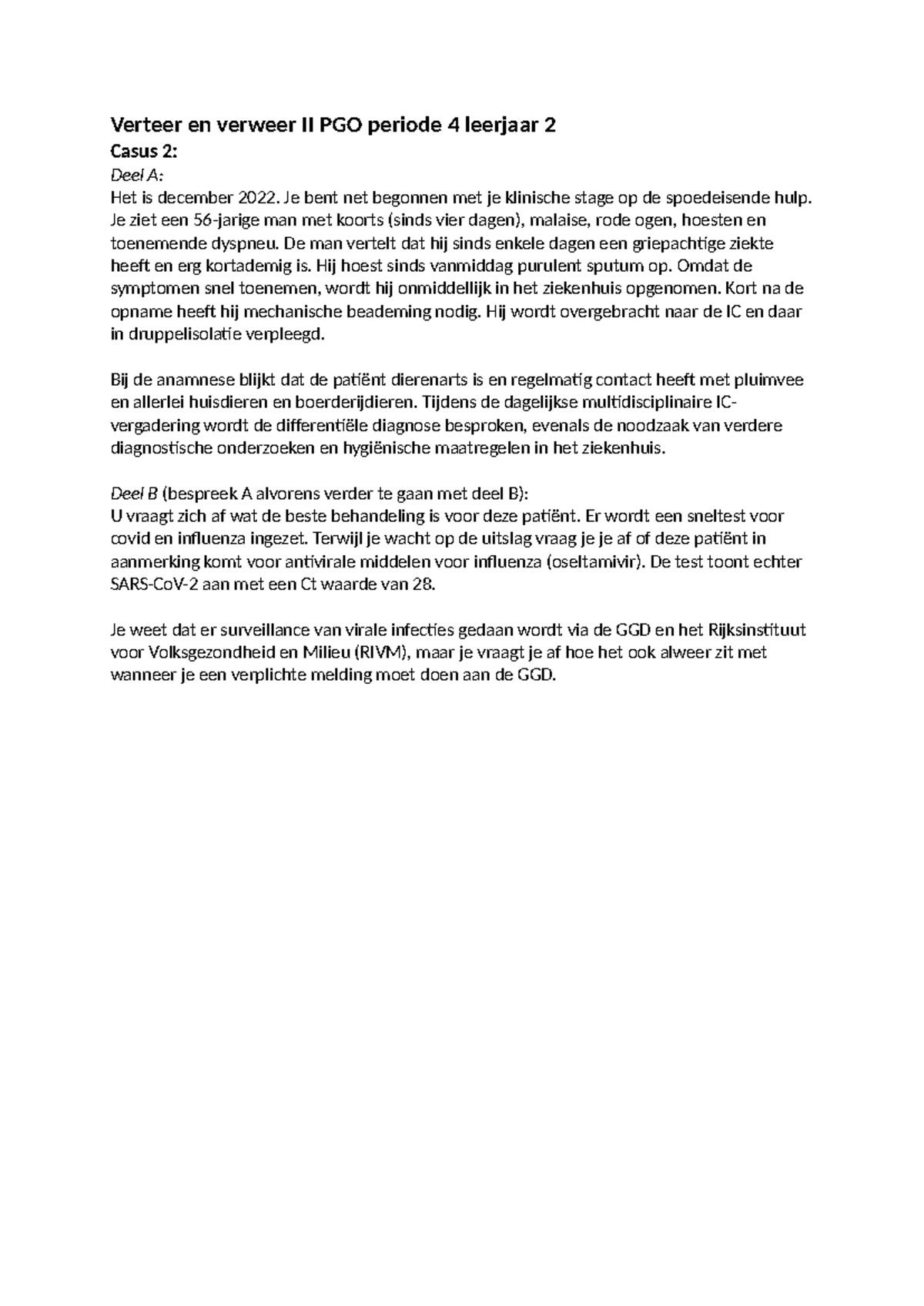 Verteer en Verweer II PGO Periode 4 Casus 2: Griep en Behandeling ...