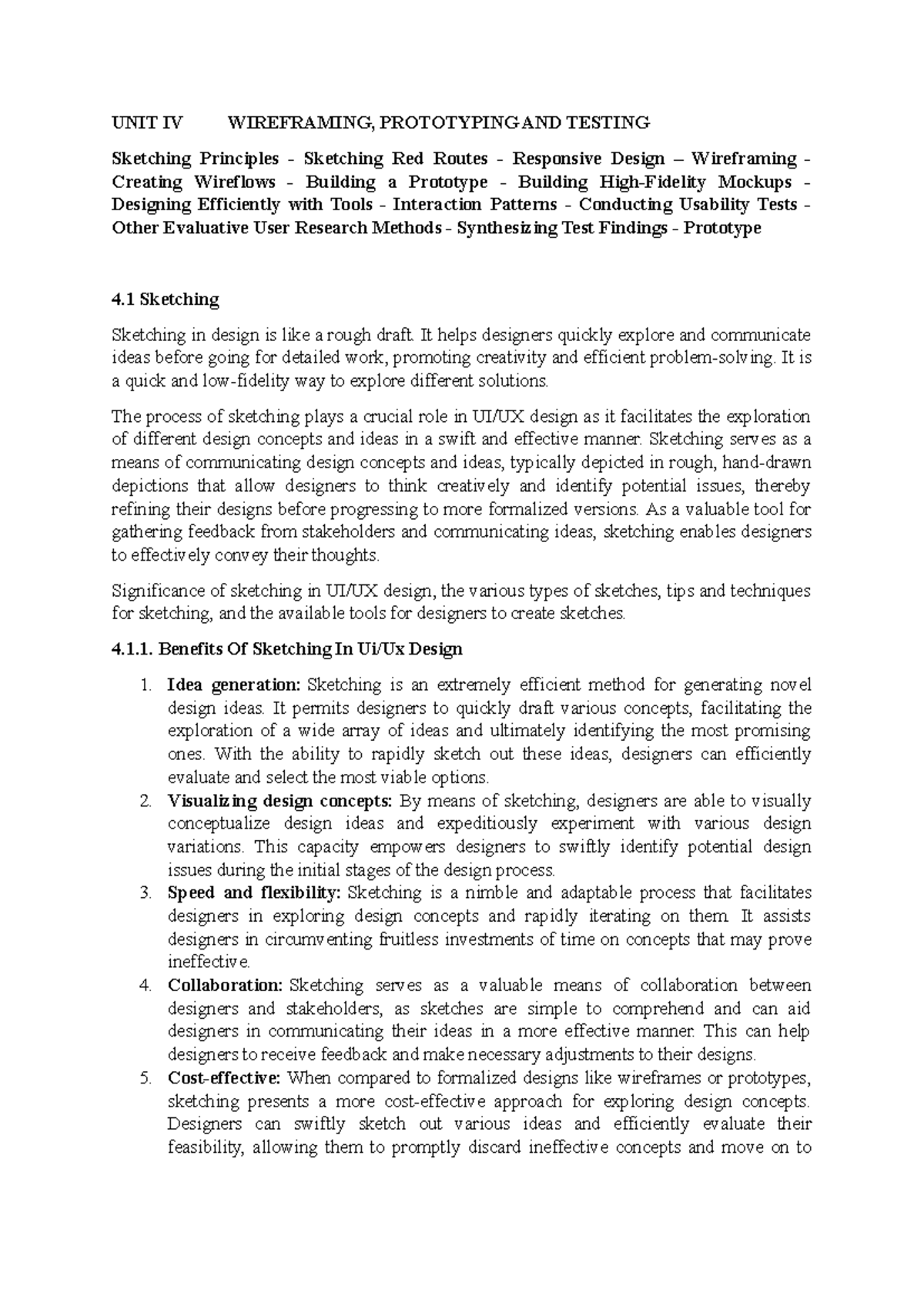 Uiux 4 - CCCG - UNIT IV WIREFRAMING, PROTOTYPING AND TESTING Sketching ...