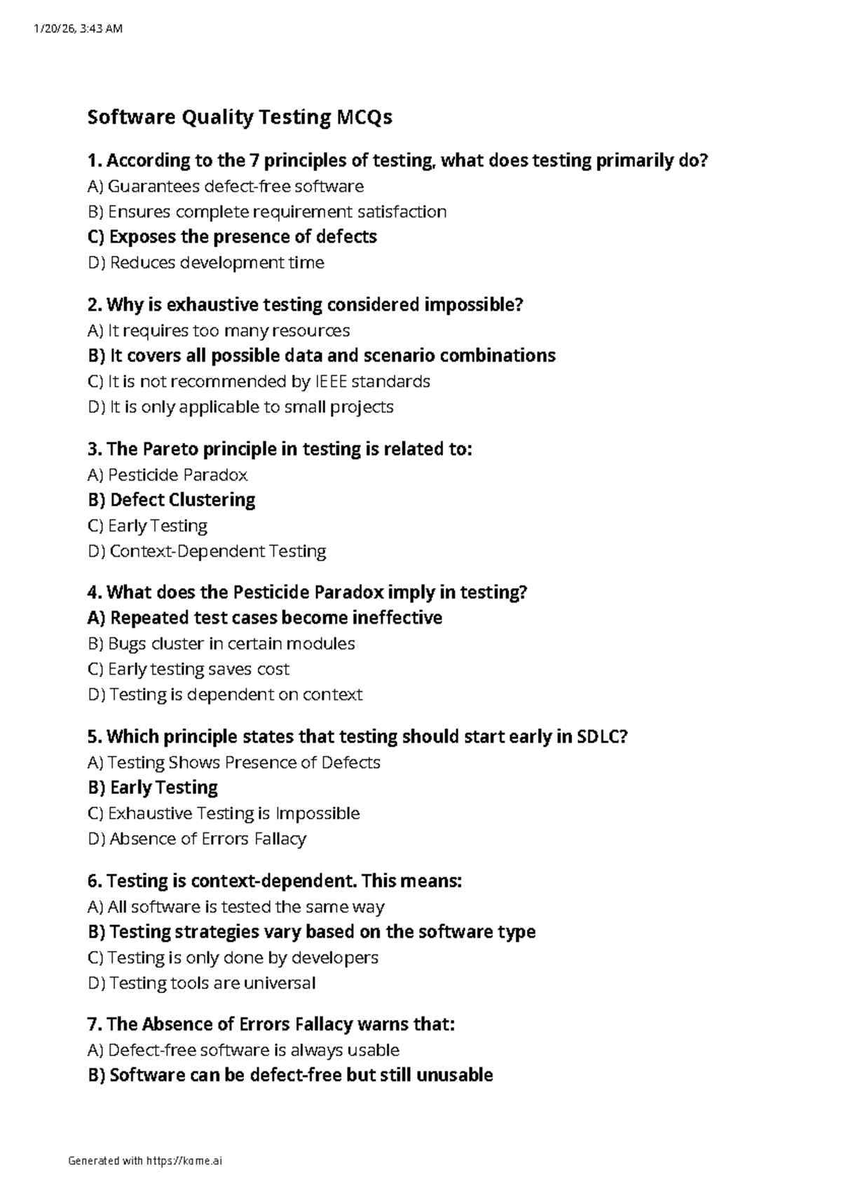 3:43 AM Software Quality Testing MCQs - Kome-default - Studocu