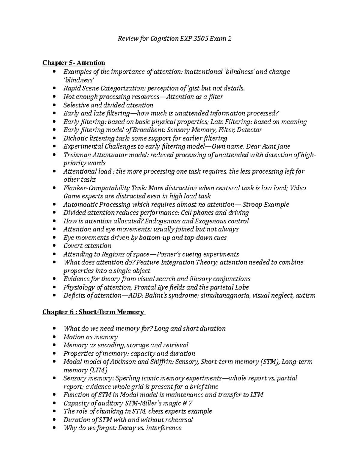Cognition EXP 3505 Exam 2 Study Guide: Key Concepts in Memory and ...