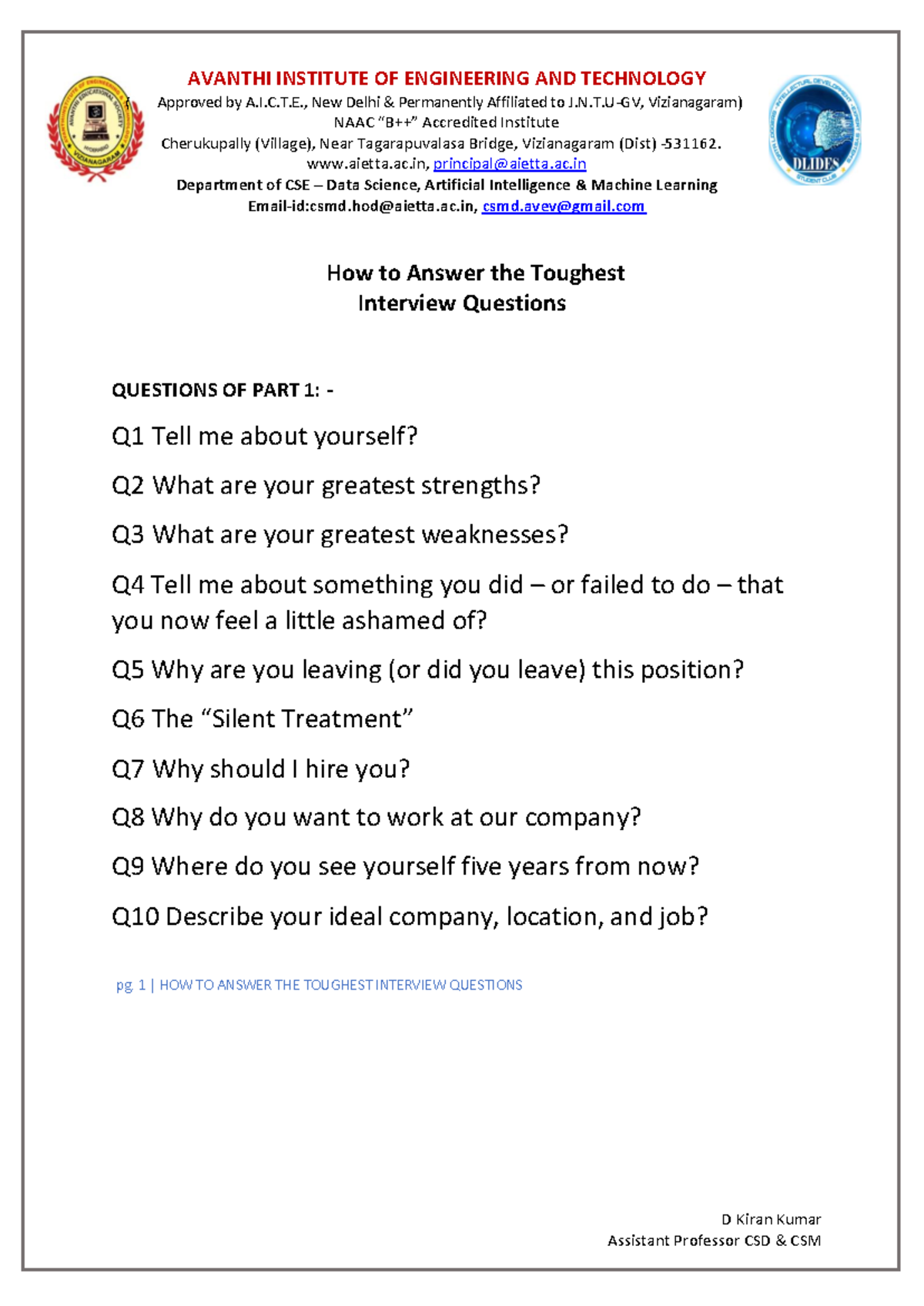 Toughest Interview Questions - ( Approved by A.I.C.T., New Delhi ...
