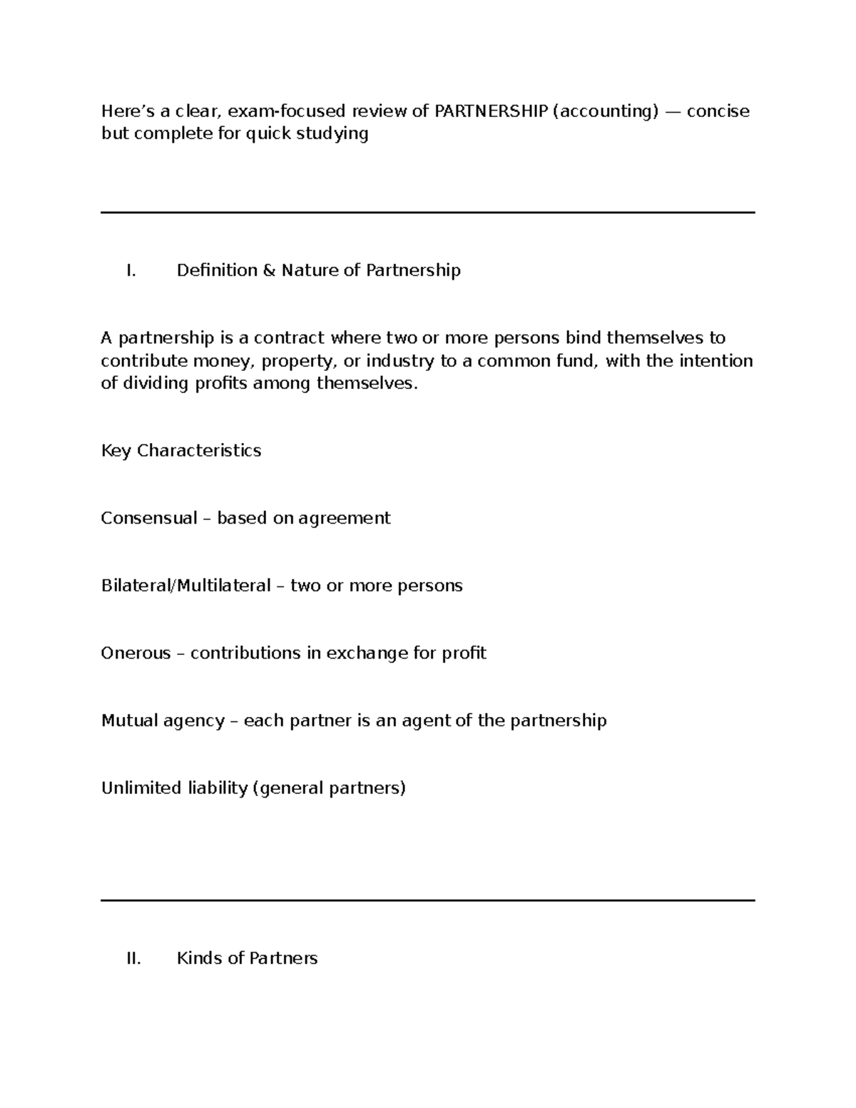 Partnership (ACC 101) - Concise Study Notes for Quick Review - Studocu