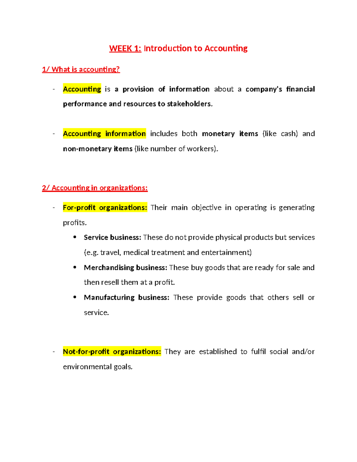 AOS - WEEK 1: Intro to Accounting Concepts and Principles - Studocu