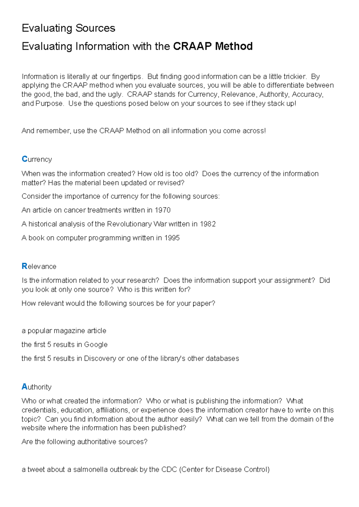 Evaluating Sources: The CRAAP Method Guide - Studocu