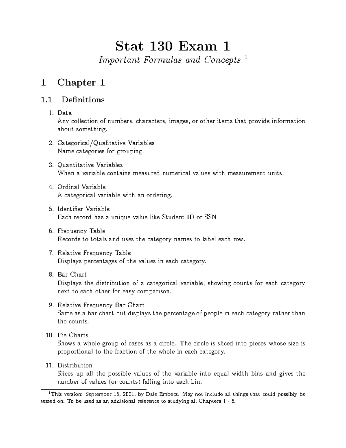 STAT 130 Final Exam Study Guide: Key Concepts & Formulas - Studocu