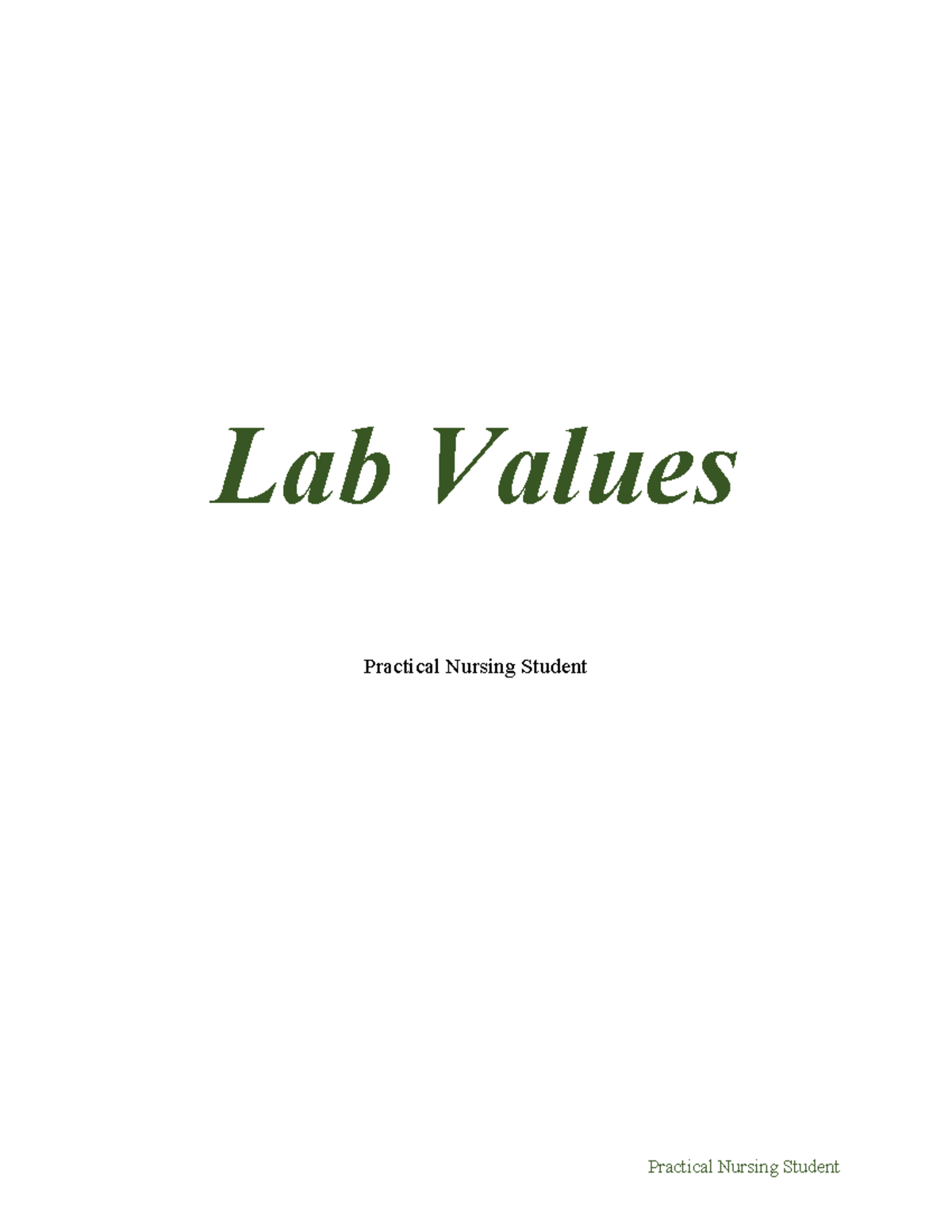 GBC PN Lab Values & Medications Overview for Students - Studocu