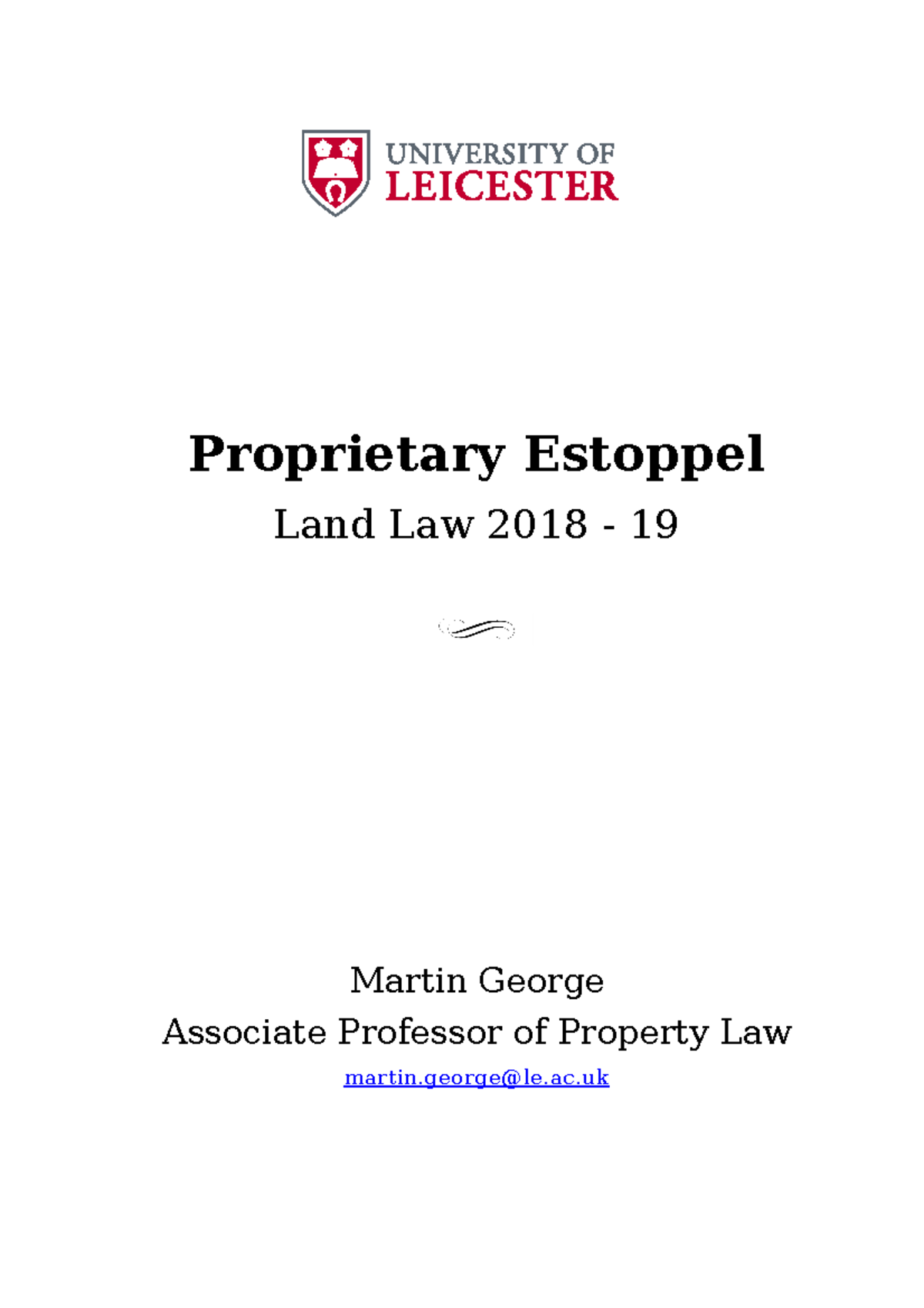 Proprietary Estoppel Handout (MG) - Proprietary Estoppel Land Law 2018 ...