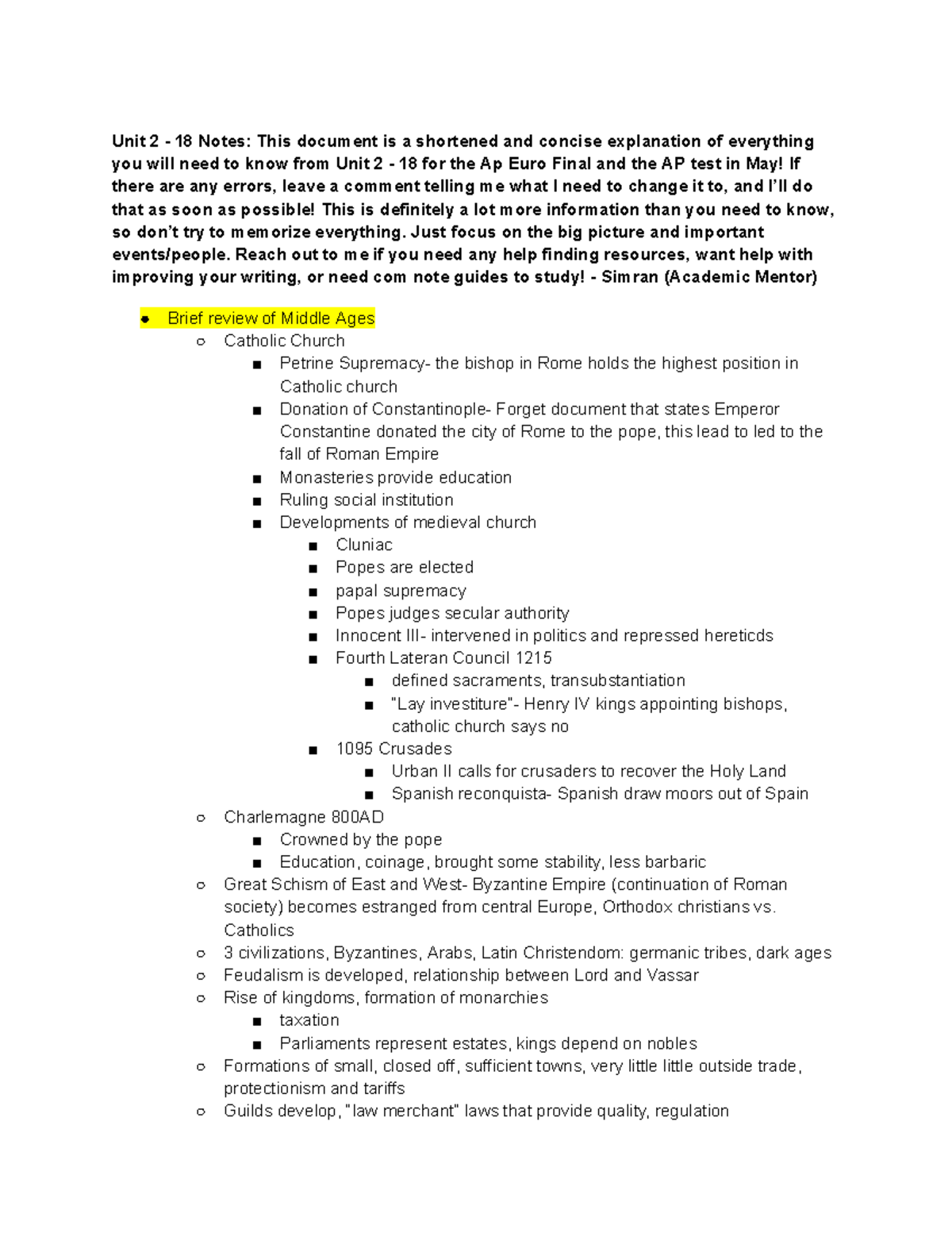 AP Euro Final Study Notes: Unit 2 18 Overview and Key Concepts - Studocu