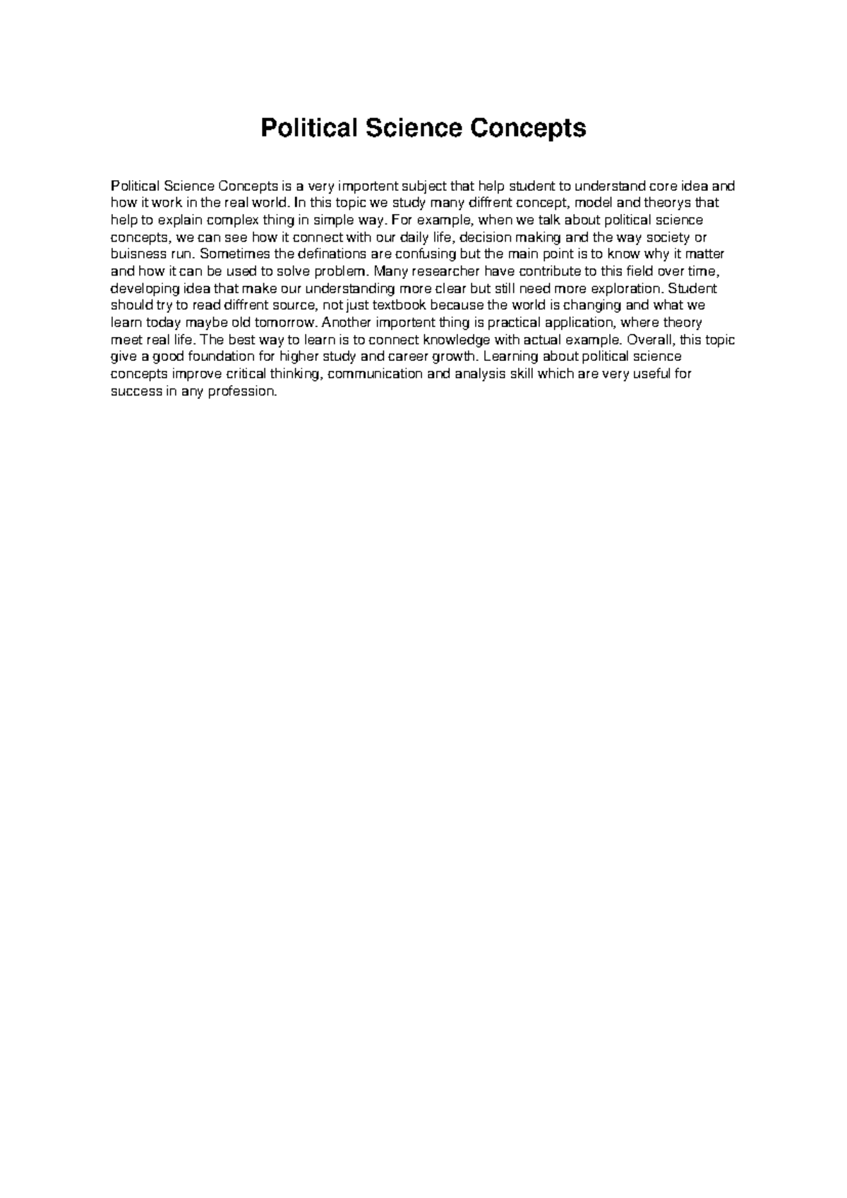 Political Science Concepts: Key Ideas and Real-World Applications - Studocu