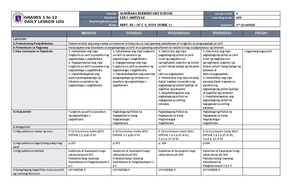 DLL Filipino 3 Q4 W4 - Daily Lesson Log for Grade III - Studocu