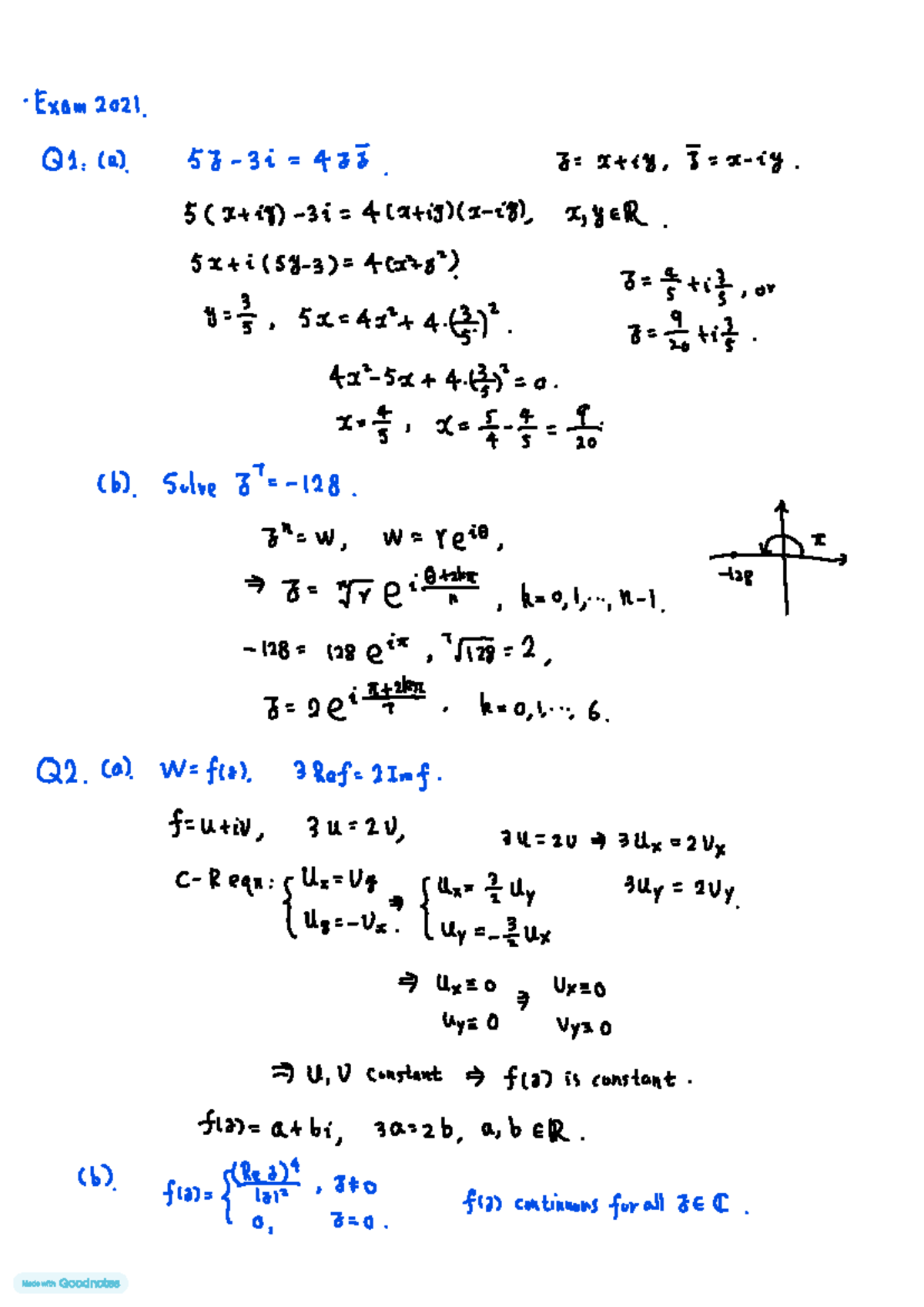 QMUL MATH5103 Final Exam 2021: Complex Analysis Questions and Solutions ...