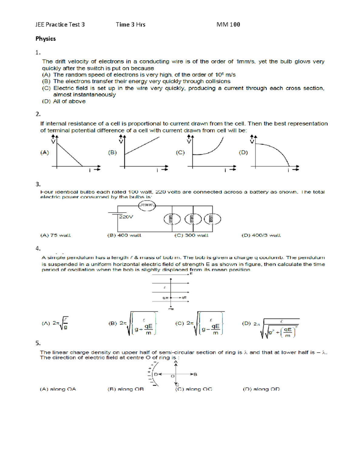 JEE Practice Test 3 - Physics HL - 2. 3. 4. 7. 8. 9. 10. 11. Integer ...