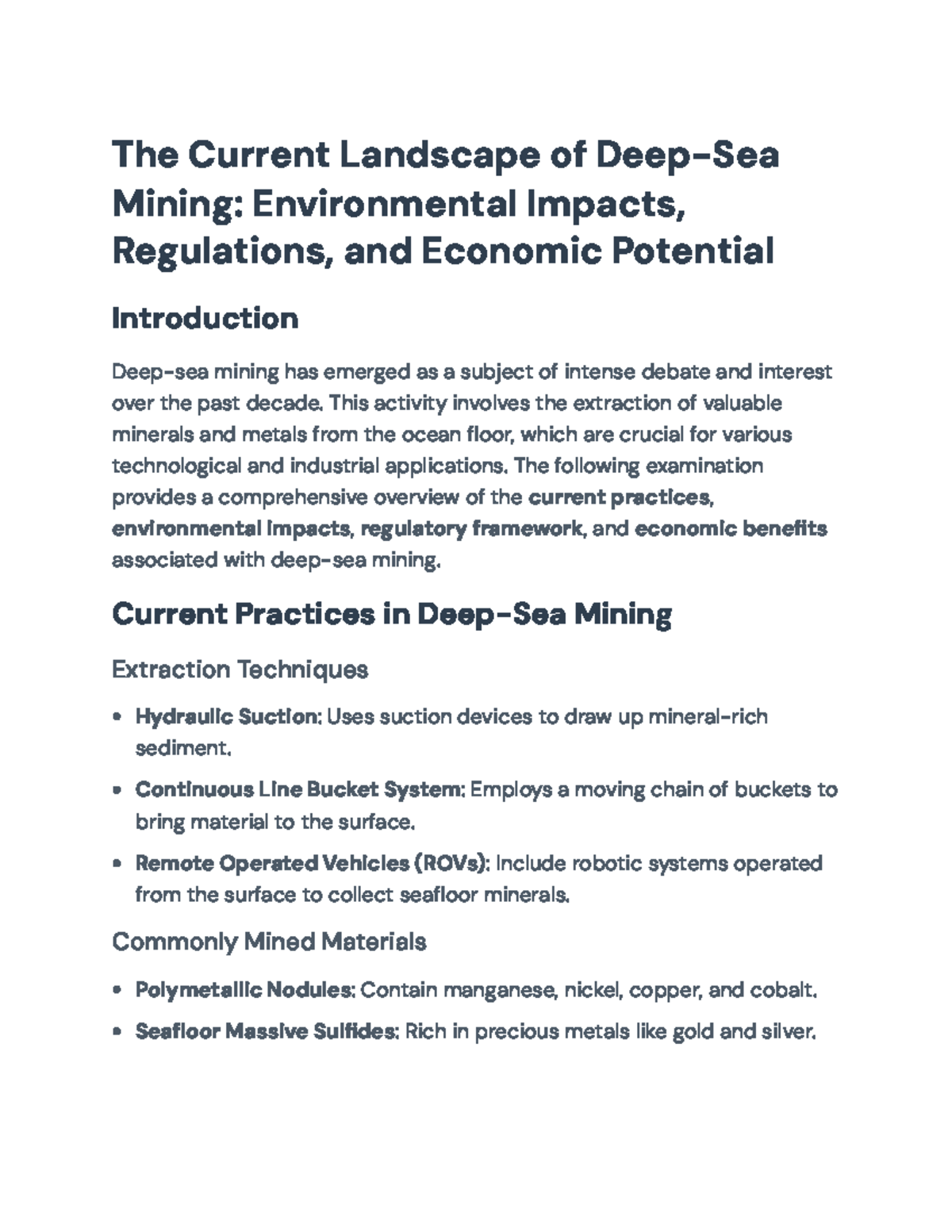 Deep-Sea Mining: Environmental Impacts, Regulations & Economic ...