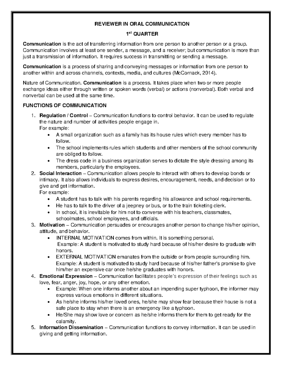 Reviewer for ORAL Communication in 1st Quarter: Key Concepts ...