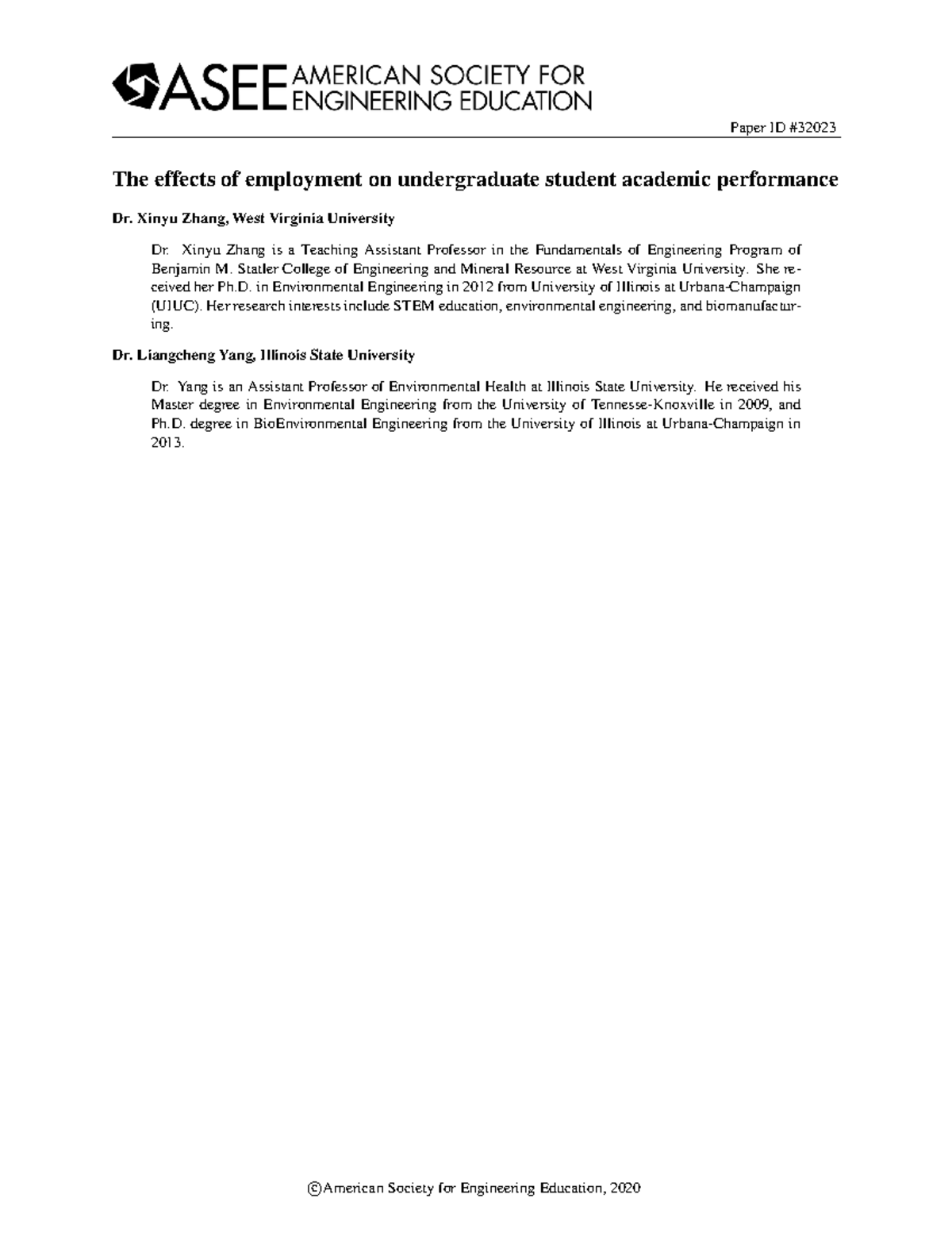 The Impact of Employment on Undergraduate Academic Performance: A Study ...